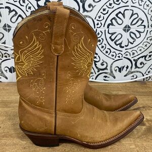 STEPHY Leather Cross and Wings Cowboy Boots